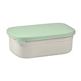 Béaba Lunchbox para niños, fiambrera, Bento, fiambrera en acero inoxidable, a prueva de fugas, con compartimentos, funda de silicona, 760 ml, gris/verde