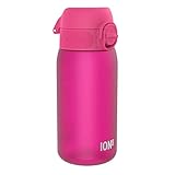 ion8 Botella de Agua para Niños, 350ml, a Prueba de Fugas, Fácil de Abrir, Cerradura Segura, Apta para Lavavajillas, Sin BPA, Asa de Transporte, Fácil de Limpiar, Neutro en Carbono, Rosa