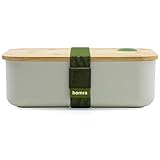 Homra Fiambrera gris – Fiambrera con tapa de bambú – 2 compartimentos Bento Box – Lunch To Go – Bambú FSC – Plástico duradero – Sin BPA – Back to School