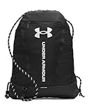 Under Armour Unisex Hustle Sackpack, Mochila deportiva impermeable para actividades deportivas y al aire libre, Bolsa de gimnasio con práctico bolsillo frontalBlack/Black/White,OSFM