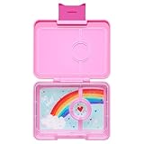 yumbox Snack Box - Lonchera Bento de 3 compartimentos a prueba de fugas para niños (rosa poderoso con bandeja arcoíris)