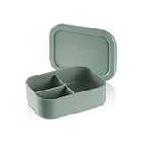 KLIPPSI Fiambrera mediana de 3 compartimentos, fiambrera de silicona platino, resistente al calor, resistente al frío, a prueba de fugas, apta para lavavajillas (verde)