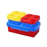 alouweekuky Lunch Box con Bloques Divertidos para Niños - Lunchbox con Compartimentos de 1150 ml, Fiambrera a Prueba de Fugas para Escuelas, Picnics y Parques (Azul-A)