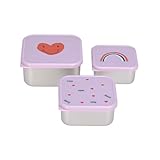 LÄSSIG Snackbox Kids Juego de 3 fiambreras de acero inoxidable/Snackbox Stainless Steel Happy Rascals Heart