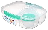 Sistema To Go fiambrera de tres compartimentos con tarrina para yogur | Recipiente hermético y apilable de 2 l para guardar alimentos | Sin BPA | Verde menta azulado