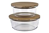 Cofan Set de 2 Fiambreras Redondas de Borosilicato | Modelo Bambú | Tapa de Bambú | Capacidad 620-950 ml