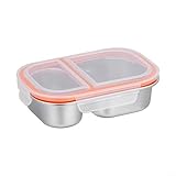 Bulevisiter Lonchera de acero inoxidable con 2 compartimentos, contenedor de alimentos, caja de aperitivos para niños, adultos, escuela, trabajo, picnic, contenedor a prueba de fugas (blanco)