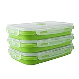 OITUGG Plegable Fiambrera 3 piezas - 1200ml Lunch Box - Silicona Fiambrera Hermético, A prueba de fugas, Diseñada con 4 hebillas a presión, Sin BPA, Apta para microondas, Apta para lavavajillas, Verde
