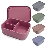 Chingcoo Fiambrera con compartimentos, fiambrera de silicona, fiambrera de 800 ml, sin BPA, apta para microondas, apta para lavavajillas, fiambrera para niños con 3 compartimentos, color rosa