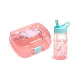 Puckator Juego de fiambrera rosa para niña (fiambrera para alimentos y botella con pajita) – Magia del unicornio y arcoíris, sin BPA