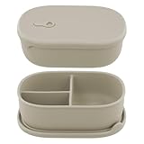 Anseom Fiambrera de Silicona Fiambrera Dividida sin BPA Fiambrera Lunch Box Bento Fiambrera a Prueba de Fugas Fiambrera de 3 Compartimentos para Adultos Niños Microondas y Congelador,1000ml (Beige)