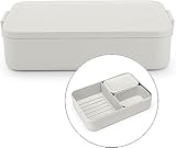 Brabantia - Make & Take Fiambrera Bento - Grande - Compartimentos Extraíbles - Tapa con Clips - Apta para Congelador, Microondas & Lavavajillas - Gris claro - 25,5 x 16,7 x 6,2 cm