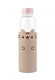 Grupo Erik Botella agua cristal niña Pusheen - Botella cristal 500ml : Botella agua niños Kawaii | Botella termica 500ml - Botellas de agua con funda protectora