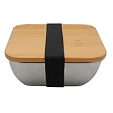 Fackelmann 684081 - Lunchbox para microondas (acero inoxidable, 600 ml, caja de almuerzo para el midi, acero inoxidable, tapa de bambú, 13 x 13 cm)