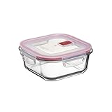Tatay Fiambrebra de Alimentos, Vidrio, Hermética, 0.8L de Capacidad, Tapa de Clip, Libre de BPA, Apto Microondas, Horno, Congelador y Lavavajillas, Color Rojo. Medidas 16.4 x 16.4 x 6.9 cm