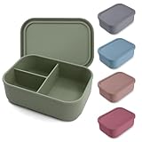 Chingcoo Fiambrera con compartimentos, fiambrera de silicona, fiambrera de 800 ml, para escuela, sin BPA, apta para microondas, apta para lavavajillas, fiambrera para niños con 3 compartimentos, color