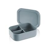 KLIPPSI Fiambrera mediana de 3 compartimentos, fiambrera de silicona platino, resistente al calor, resistente al frío, a prueba de fugas, apto para lavavajillas (azul claro)