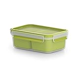 Emsa Clip&Go Snack - Recipiente Hermético de Plástico con Dos Compartimentos Totalmente Hermético y Libre de BPA, Color Verde y Transparente, Rectangular, 550 ml, 16.5 x 11.5 x 6 cm