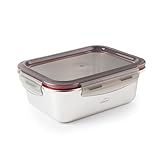 LACOR - 64612 - Recipiente para alimentos rectangular Ecoinox, Acero inoxidable 18/10, 1800 ml, Apto para microondas, horno, congelador y lavavajillas, Hermético, 4 Cierres de clip, BPA Free