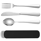 HOTUT Juego de cubiertos de viaje de 3 piezas, cubiertos portátiles de acero inoxidable, utensilios reutilizables para el hogar, al aire libre, viajes, picnic, oficina, lonchera escolar, color negro