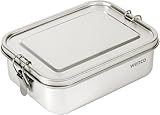 Wenco Fiambrera de acero inoxidable prémium con 2 compartimentos, fiambrera de 850 ml, impermeable, apta para lavavajillas, incluye anillo de silicona de repuesto, 18,5 x 14 x 5,5 cm, color plateado