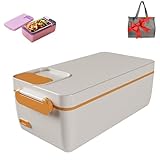 Fiambrera eléctrica calentada, calentador de alimentos recargable con bolsa térmica, batería integrada de 3200 mAh, recipiente de acero inoxidable extraíble, fiambrera autocalentadora inalámbrica