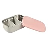 BÉABA, Lunchbox para niños, fiambrera, Bento, fiambrera en acero inoxidable, a prueva de fugas, con compartimentos, funda de silicona, 760mL, gris/rosa