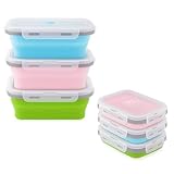 Kievano Tupper de silicona plegable 3 fiambreras reutilizables de 500 ml aptas para microondas lavavajillas y congelador caja de almuerzo sin BPA para uso diario en casa escuela u oficina