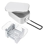 LALADEFIEE 1 Fiambrera Bento Plegable Contenedor De Comida Estuche De Almuerzo Contenedores De Viaje a Prueba De Fugas Kit De Estufa Para Mochileros Almuerzo Bento Aleación De Aluminio Silver