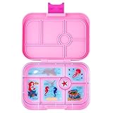 Yumbox Lonchera Bento original a prueba de fugas para niños, 5 compartimentos + cierre fácil de abrir, porciones justas, bandeja ilustrada extraíble (sirena rosa poderosa), edades 3-7 años