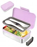 Bugucat Fiambrera Acero Inoxidable 900ML,Lunch Box Acero Inoxidable con 1 ParticióN ExtraíBle, a Prueba de Fugas Fiambrera para Niños, Fiambrera Apta para Microondas y Lavavajillas,Libre de BPA