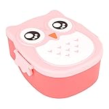 Bento Box, Fiambrera para Niños, Fiambrera Portátil de Plástico con Dibujos Animados de Búho para Niños Pequeños, Materiales Seguros para Alimentos (Rosa)