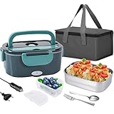 JUPPLIES Fiambrera Eléctrica 1.5L y 60W para Trabajo con Bandeja de Acero Inoxidable – Calentador Portátil para Coche, Camión u Oficina 12V/24V/220V