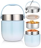 Recipiente térmico para alimentos, 1200 ml, cuenco térmico con tapa, recipiente para calentar de acero inoxidable con cuchara plegable, fiambrera térmica para niños y adultos para guardar papillas,