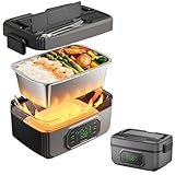 Fiambrera Eléctrica Inalámbrica con 1 Cuchara y 1 Tenedor, Calentador de Alimentos Autocalentable de Acero Inoxidable con Pilas Para Exteriores, Pesca, Fiambrera Recargable de 1,6 L/1,2 L 1200ML
