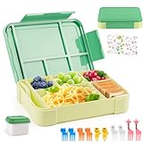 WuGU Fiambrera Infantil Compartimentos, 1300ML Loncheras para Niños con 5 Compartimentos y Cubiertos, Hermetica Lunch Box Kids, Bento Box Sin BPA, Aptos para Microondas y Lavavajillas(Verde)