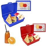 Mypicompany. 2 Fiambrera Infantil Rectangular. 2 Loncheras para Niños con Dibujos Divertidos. Caja Almuerzo Infantil Libre de Bpa. 2 Fiambrera Niños en Color Rojo y Azul.