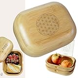 Fiambrera de bambú para adultos, sostenible para la oficina, 1000 ml, respetuosa con el medio ambiente, caja para meriendas al aire libre, 100% sin plástico & BPA, hecha a mano, motivo flor de la vida