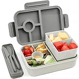 Bugucat Fiambrera 1300ML,Bento Lunch Box lunchbox con 5 Compartimentos y Cubiertos de Plastico, Fiambrera Infantil hermetico Bento Box para Adultos,Ideal Para,Picnic,Trabajo,Gris