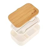 LunchBoxBoy - Fiambrera de bambú para adultos y niños, a prueba de fugas, apta para lavavajillas con cubiertos de bambú, producto respetuoso con el medio ambiente
