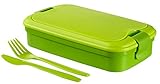 Curver - Bento Recipiente para Alimentos Lunch & Go 1.4 L - Con Cubiertos - 2 Compartimentos + Separador Interno - Color Verde Lima