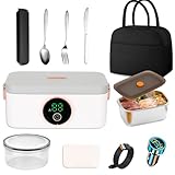 Lonchera eléctrica con calefacción, calefacción automática, inalámbrica, capacidad de 1 litro, autocalentamiento para oficina, coche y uso al aire libre, bolsa de almuerzo aislada, cuchillo, tenedor,