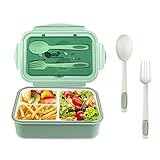 Newpop Fiambrera con 3 Compartimentos y Cuchara Tenedor 1400ml, lunch box Sin BPA Hermetica fugas, bento box para Microondas y Lavavajillas, loncheras para Adultos Niños Escuela Trabajo, verde