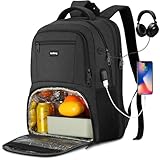 kadilong Mochila de almuerzo para hombre, grande, 17,3 pulgadas, para trabajo, viajes, escuela, pícnic, mochila escolar, mochila escolar para niños y adolescentes con puerto de carga USB, color negro