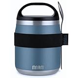 mnam Termo para Comida Caliente 600 ml - LUNXGO - Taper Termico Comida Caliente - Termo Solidos - Fiambrera Térmica Adulto en Acero Inoxidable Doble Aislado con Cuchara - Lunch Box Food Flask