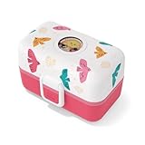 monbento - Fiambrera Infantil con Compartimentos MB Tresor rosa Birds - Lonchera para Niños Ideal para Escuela/Picnic - Sin BPA - Personalizada y Segura - Lunch Box Niños Rosa con Motivo Pájaros