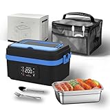 Fiambrera Eléctrica Inalámbrica de 1 Litro, Fiambrera con Calefacción a Pilas Para Adultos, Revestimiento de Acero Inoxidable Desmontable, Pantalla Led Inteligente, Temperatura Ajustable 2