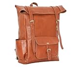 Mochila de cuero marrón Jaald de 58 cm, estilo vintage, para ordenador portátil, grande, con parte superior enrollable, para viajes universitarios, y ligera, para senderismo o picnic para hombres