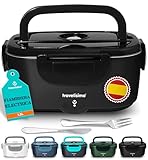 TRAVELISIMO Fiambrera Electrica 80W Taper Electrico para Comida 1,5L Fiambrera Termica 3 en 1 12V/24V/220V - Lonchera Termica Para Coche y Camión, Marmita Electrica en Acero Inoxidable