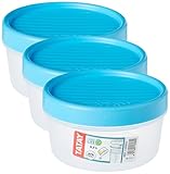 Tatay Fiambrera de Alimentos, Hermética, 0.5L de Capacidad, Tapa de Rosca, Libre de BPA, Apto Microondas y Lavavajillas, Color Azul. Medidas: 12 x 12 x 6,6 cm (Paquete de 3)